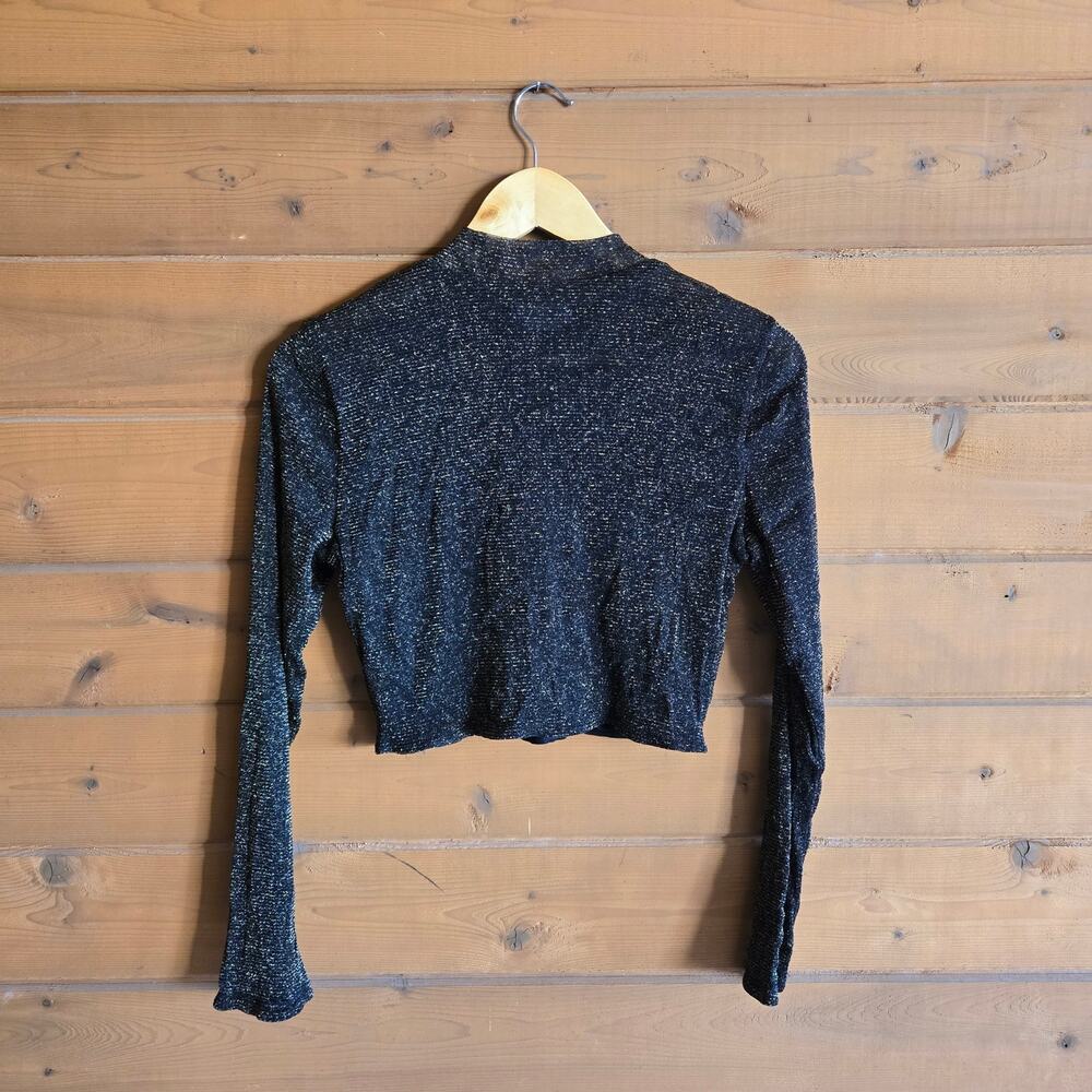 Lovers & Friends Top Riya Crop Black Gold Metallic Mesh Y2K 90's Long Sleeve L - Picture 3 of 5
